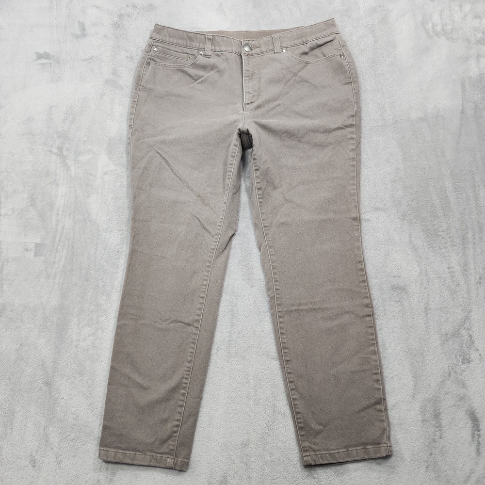 Christopher & Banks Jeans Womens 10 Beige Gray Mid Rise Slim Straight Stretch